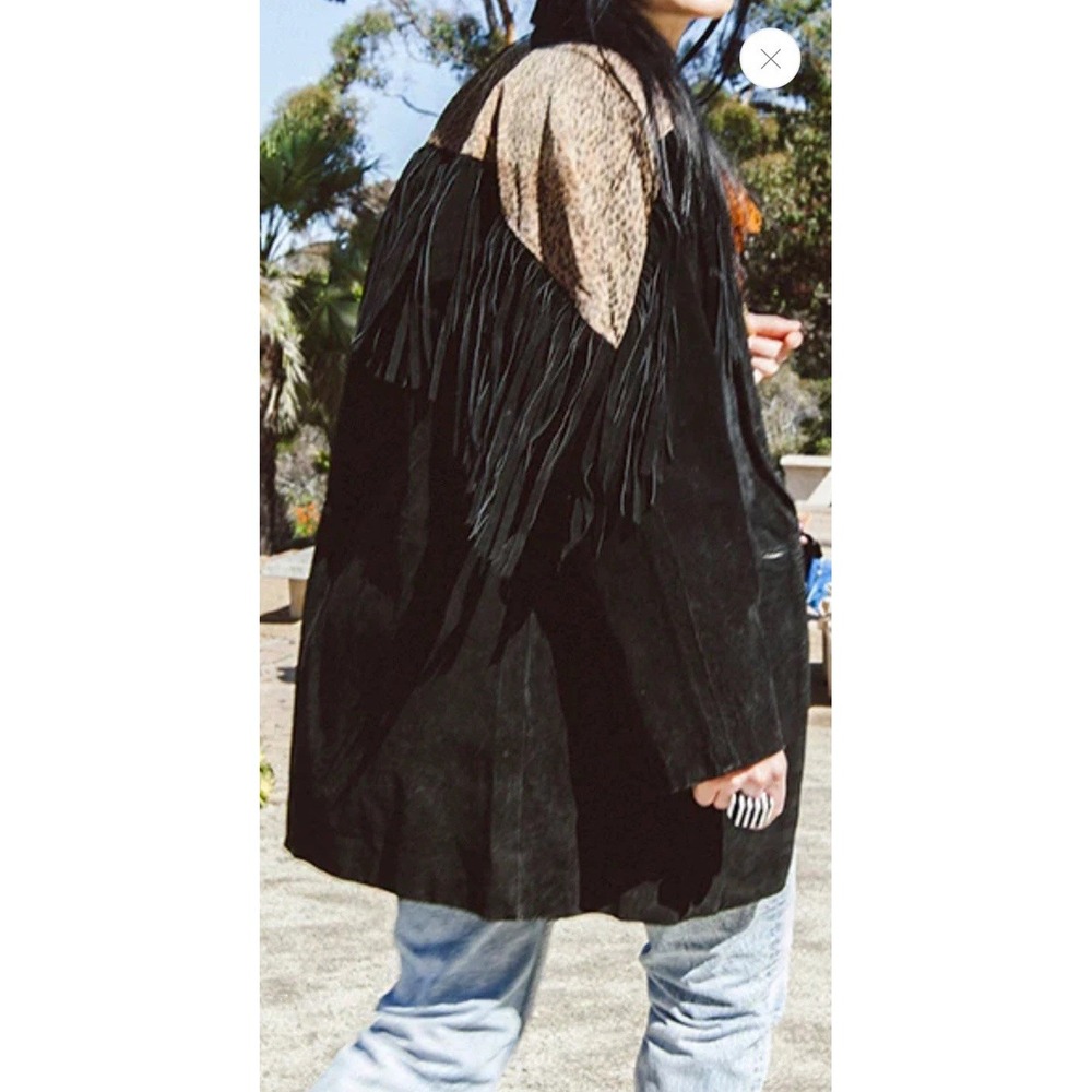NWT! Cheeta Print Fringe Suede Jacket‎ Women's Large Retail $188.00
